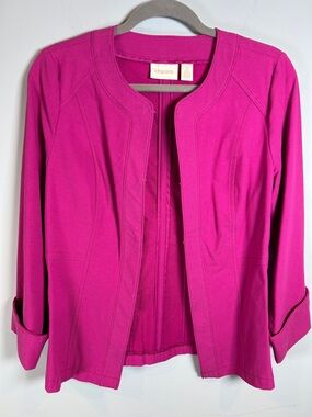 Chicos Fuchsia Open Front Blazer Womens Career Wear Bright‎ Statement Style